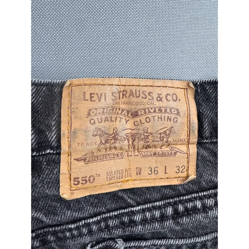 Levi's‎ 550 Relaxed Fit Tapered Leg Jeans Mens 36x32 Black Orange Tab Vintage